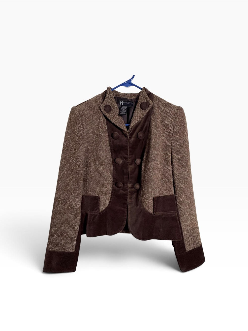 Boston Design Studio Brown Tweed Velvet Blazer 4 Dark Academia Equestrian - Picture 3 of 9